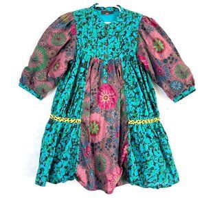 CATIMINI Floral Garden Pintucked Puff Sleeves Lined A Line Dress Girls 8 Years